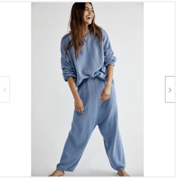 Free People Beach Gio Blue Speckle Knit Harem Pants Sz S - Picture 1 of 11